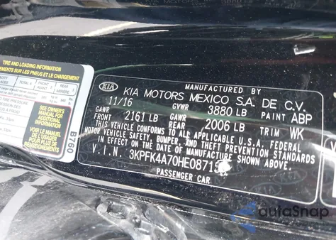 2017 Kia Forte Lx из США, поврежденный, VIN 3KPFK4A70HE087151